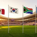 A grupas komandu karogi ar Estadio Azteca fonu