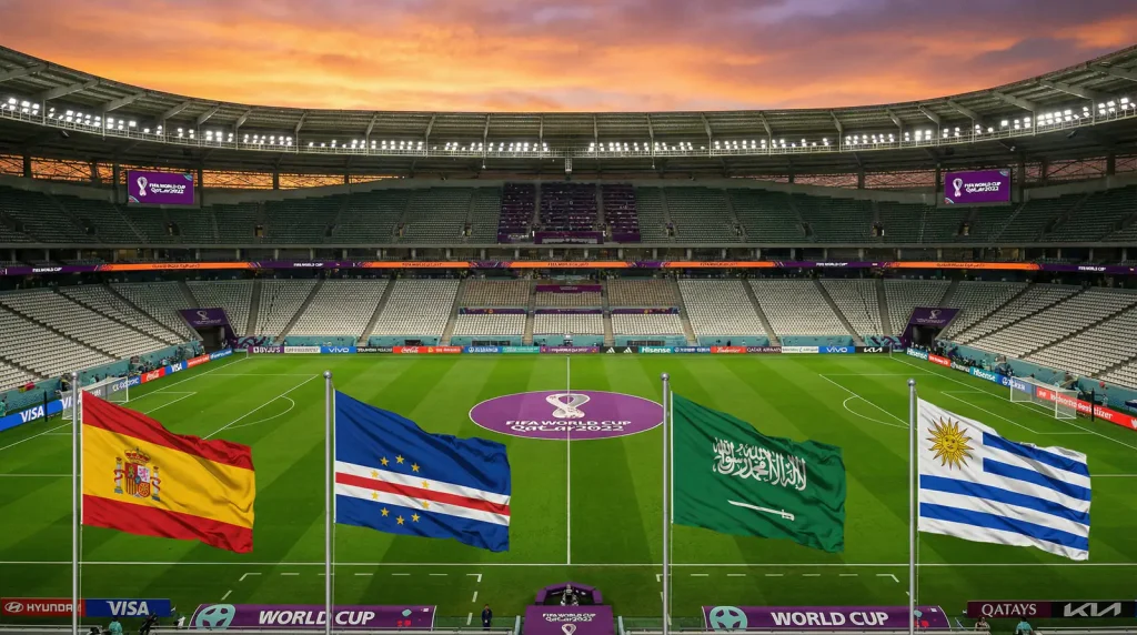 H grupas komandu karogi — Spānija, Kaboverde, Saūda Arābija un Urugvaja Pasaules kausa 2026 turnīrā