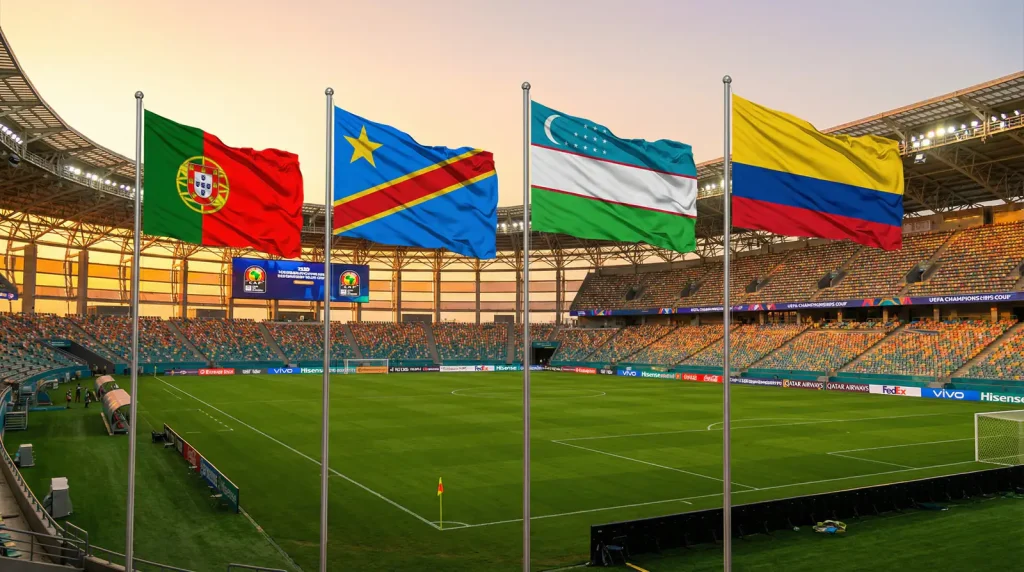 K grupas komandu karogi — Portugāle, Kongo DR, Uzbekistāna un Kolumbija Pasaules kausa 2026 turnīrā
