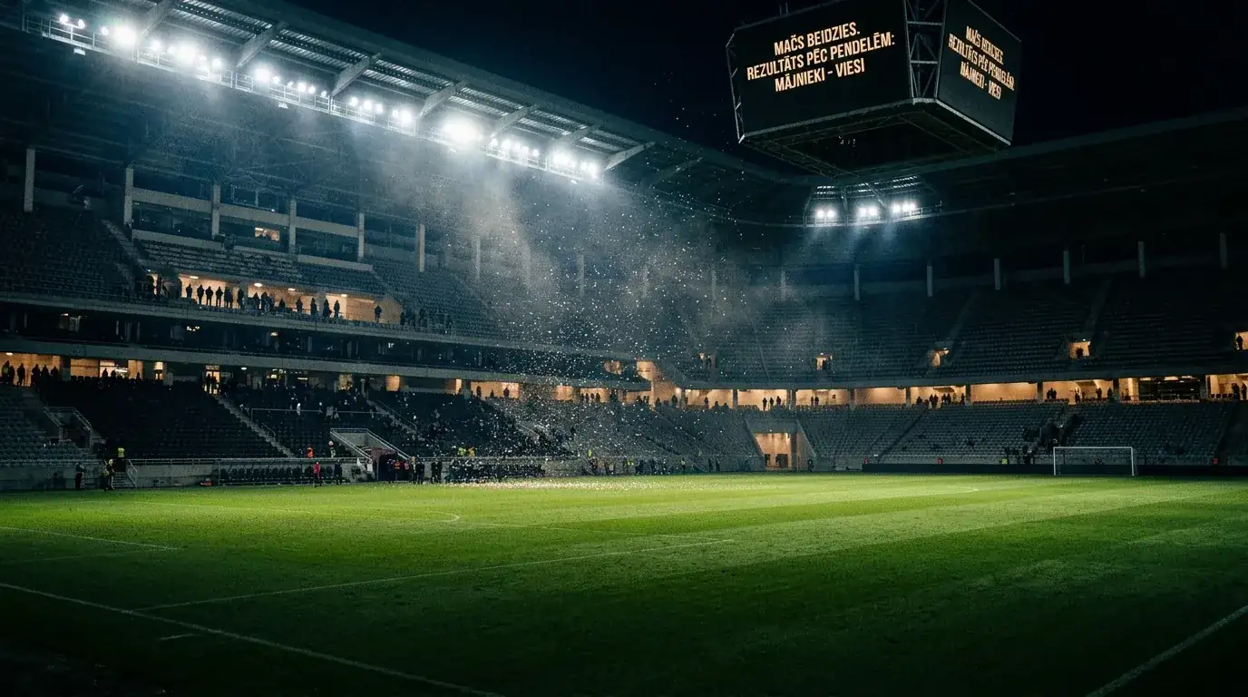 PK 2026 izslēgšanas spēļu vakars — stadions gaismās pēc pēdējā svilpiena